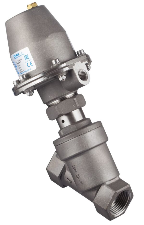 Zawór pneumatyczny kątowy ze stali nierdzewnej serii PP10.